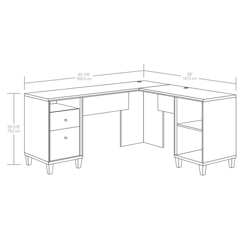 Pemberly Row Contemporary Engineered Wood L-Desk in Grand Walnut Finish