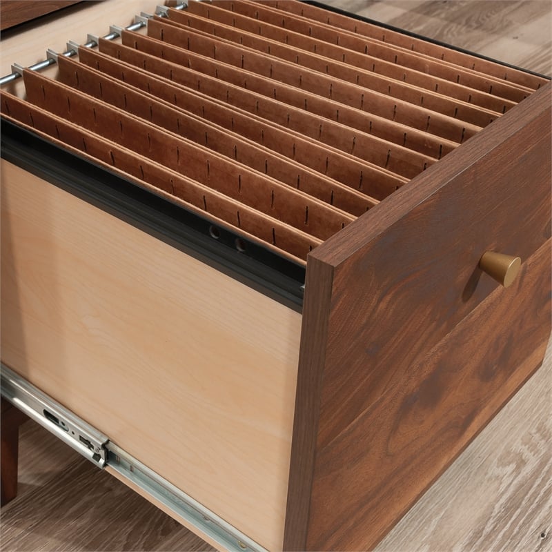 Pemberly Row Contemporary Engineered Wood L-Desk in Grand Walnut Finish