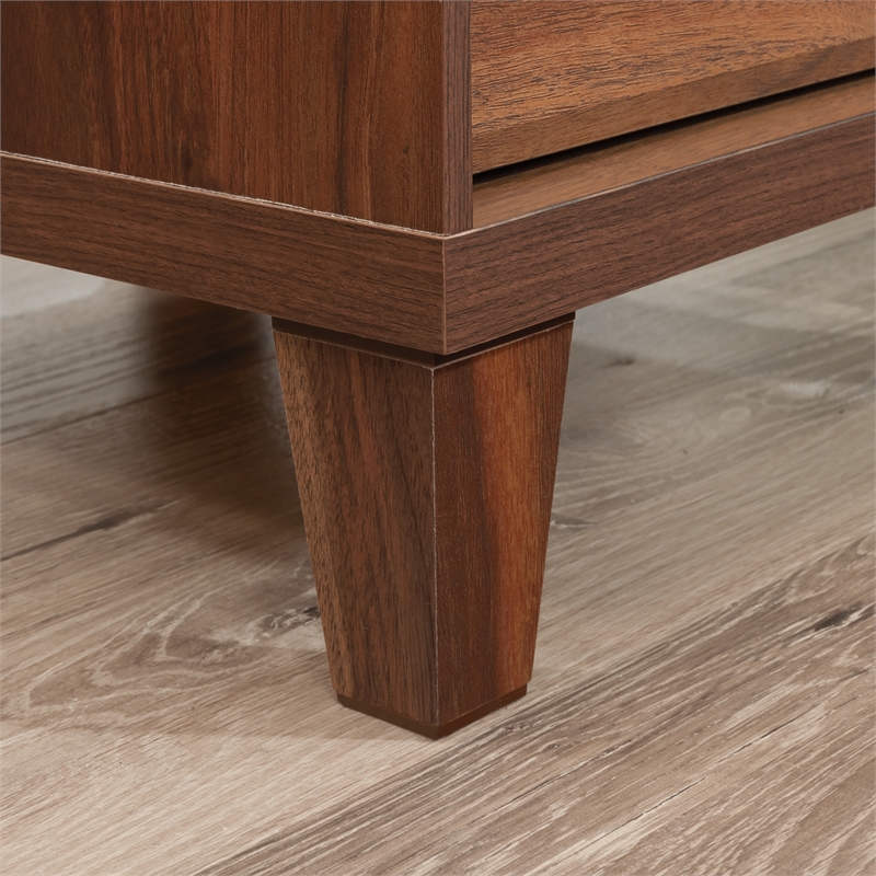 Pemberly Row Contemporary Engineered Wood L-Desk in Grand Walnut Finish