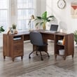 Pemberly Row Contemporary Engineered Wood L-Desk in Grand Walnut Finish