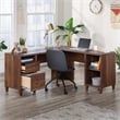 Pemberly Row Contemporary Engineered Wood L-Desk in Grand Walnut Finish