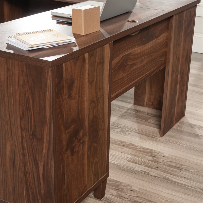 Pemberly Row Contemporary Engineered Wood L-Desk in Grand Walnut Finish