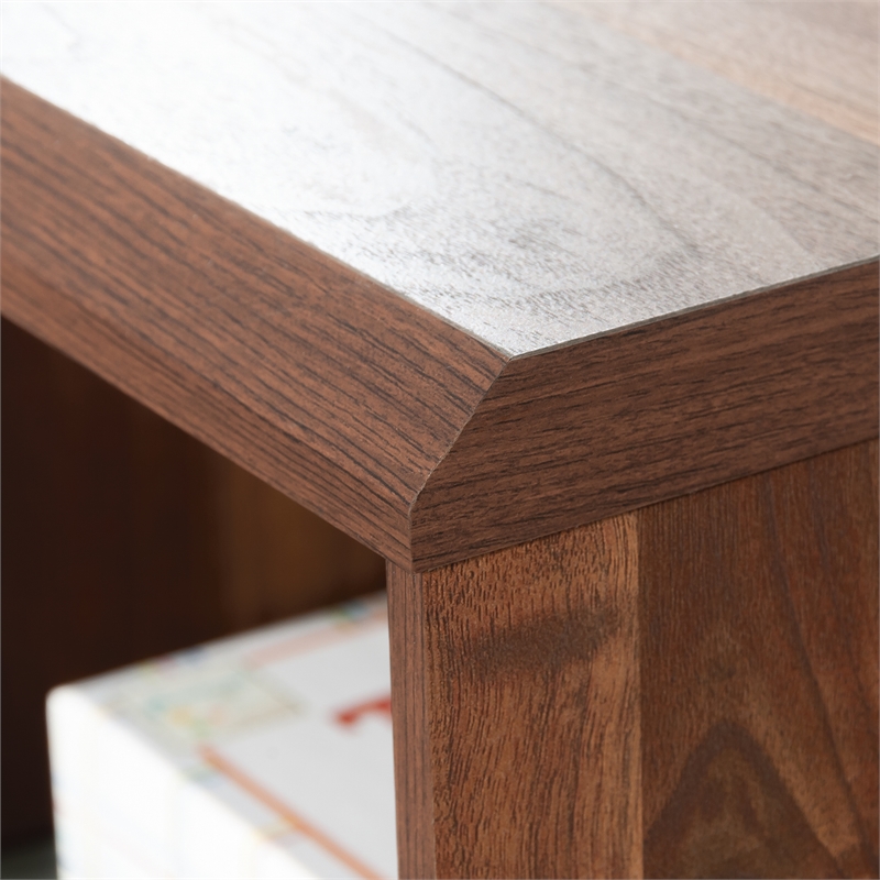 Pemberly Row Contemporary Engineered Wood L-Desk in Grand Walnut Finish