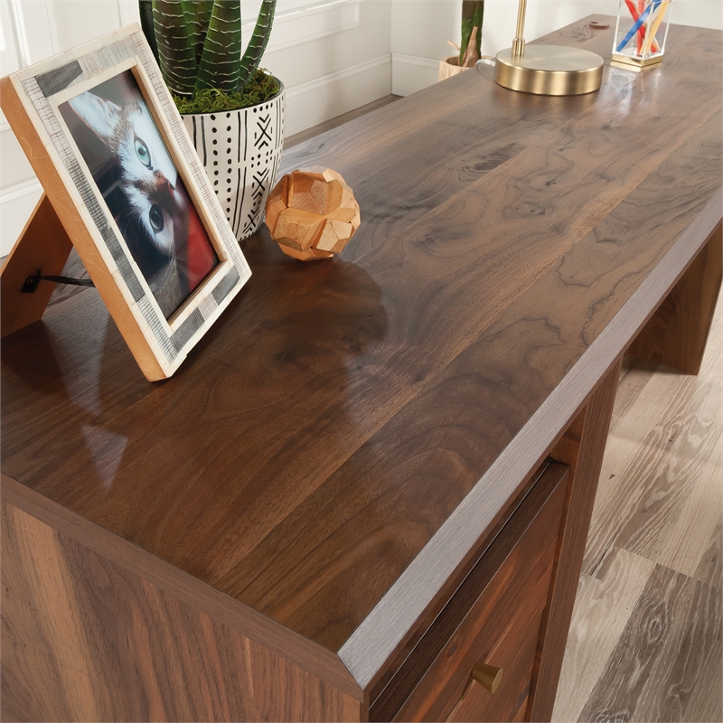 Pemberly Row Contemporary Engineered Wood L-Desk in Grand Walnut Finish