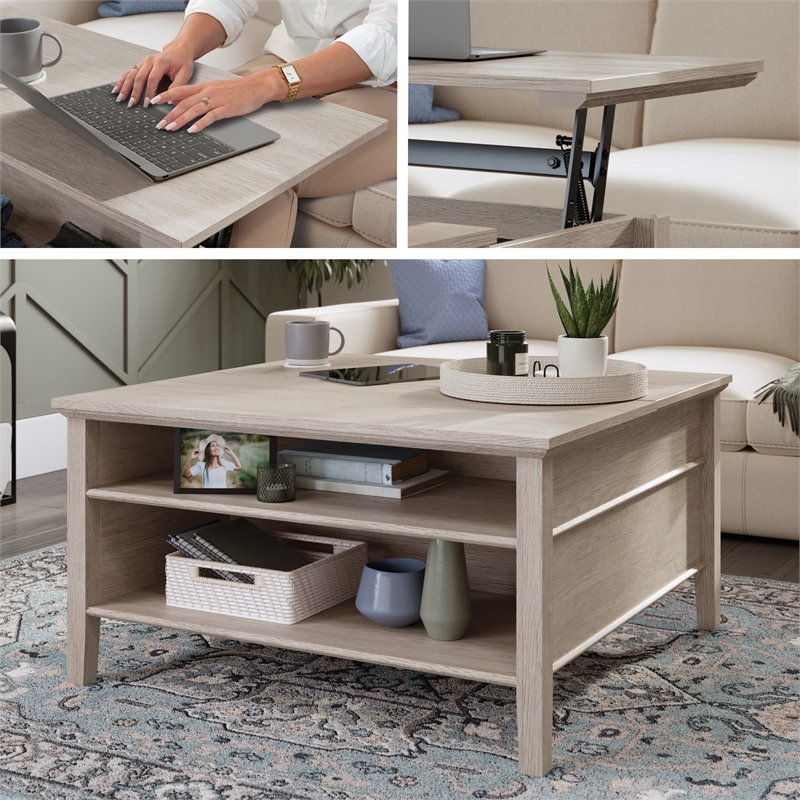 Pemberly Row Engineered Wood Lift Top Coffee Table in Cascade Oak Finish