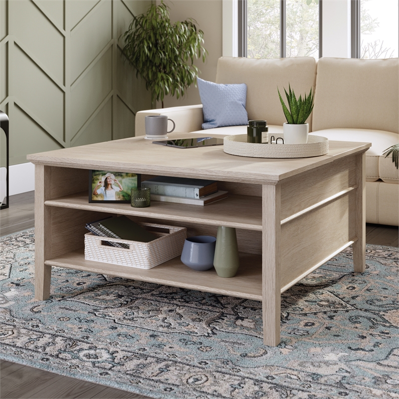 Pemberly Row Engineered Wood Lift Top Coffee Table in Cascade Oak Finish