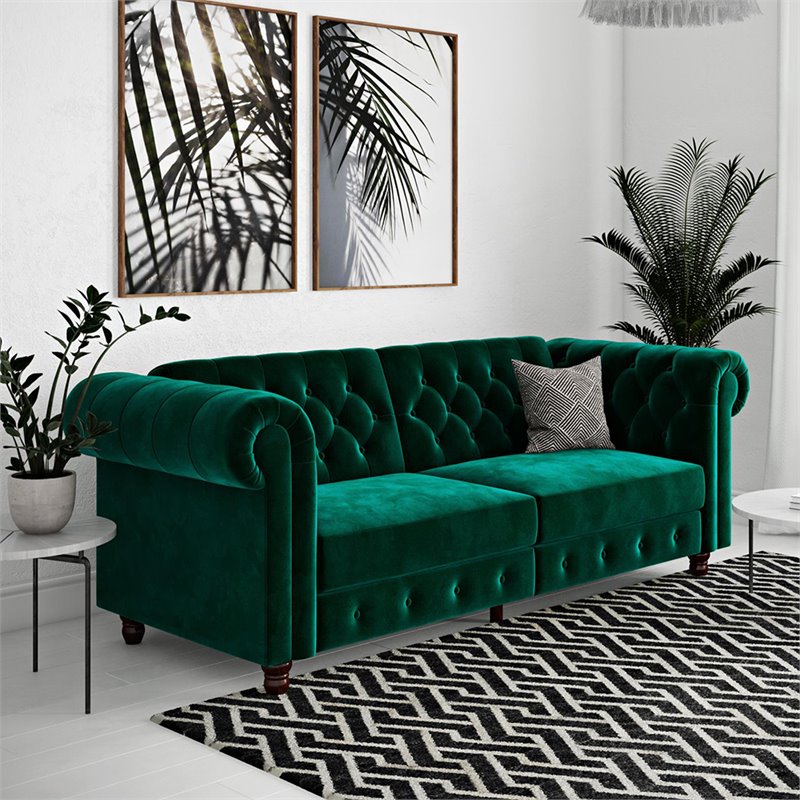 Pemberly Row Modern / Contemporary Tufted Sleeper Sofa in Green Finish