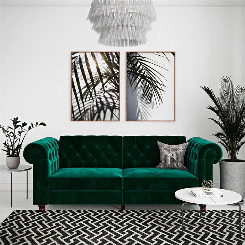 Pemberly Row Modern / Contemporary Tufted Sleeper Sofa in Green Finish