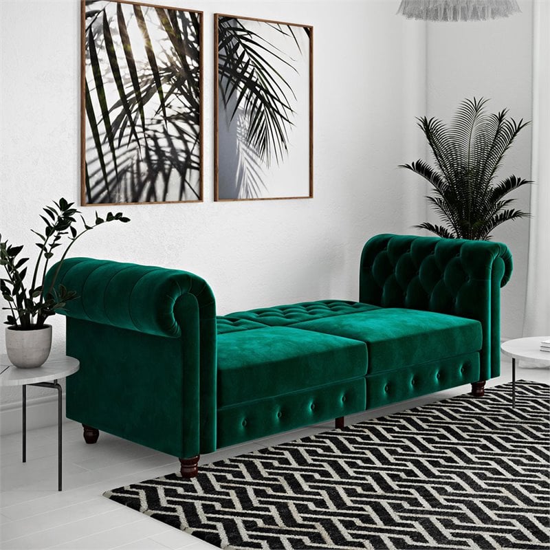 Pemberly Row Modern / Contemporary Tufted Sleeper Sofa in Green Finish