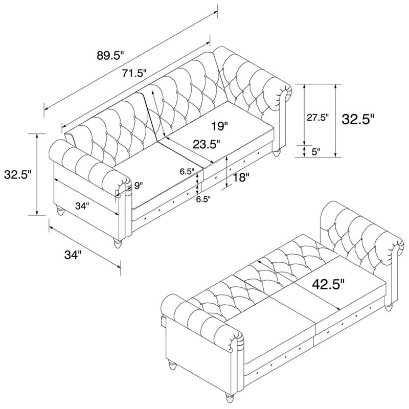 Pemberly Row Modern / Contemporary Tufted Sleeper Sofa in Green Finish
