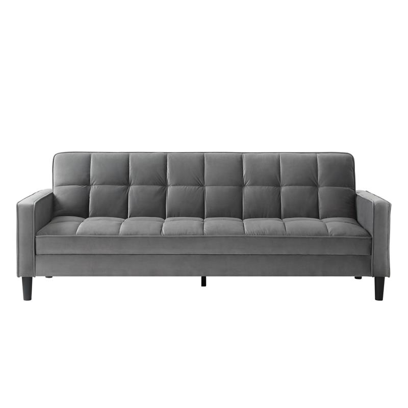Pemberly Row Modern Velvet Fabric Convertible Sleeper Sofa in Gray
