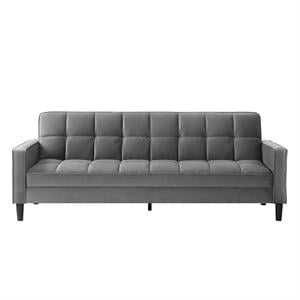 Pemberly Row Modern Velvet Fabric Convertible Sleeper Sofa in Gray