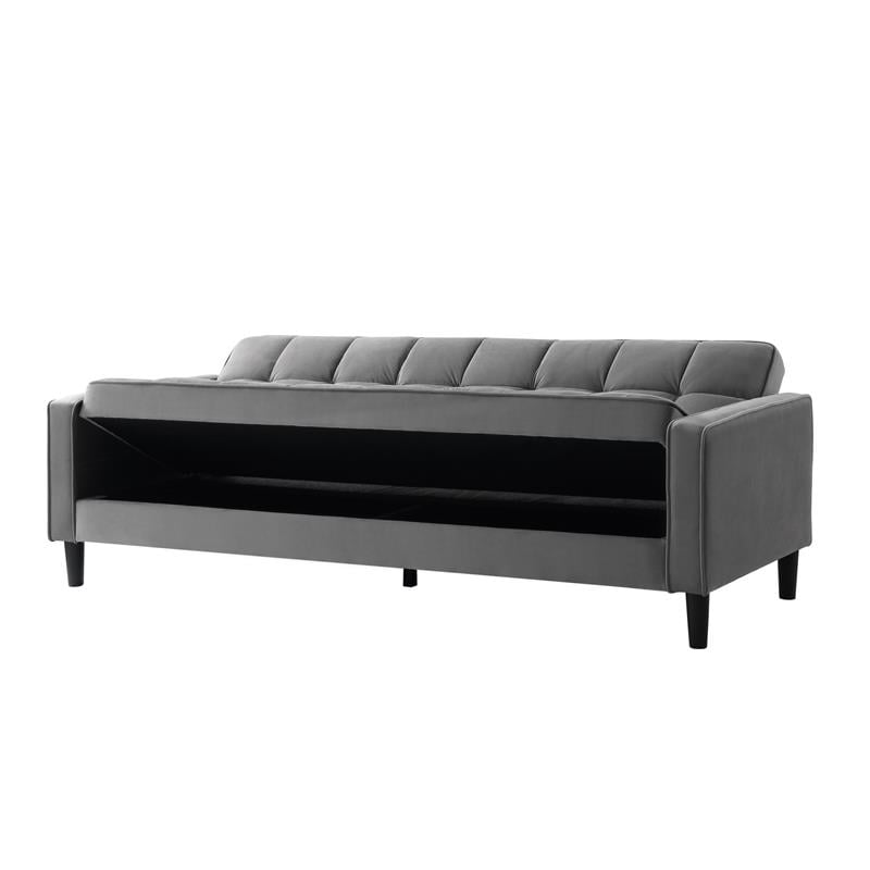 Pemberly Row Modern Velvet Fabric Convertible Sleeper Sofa in Gray