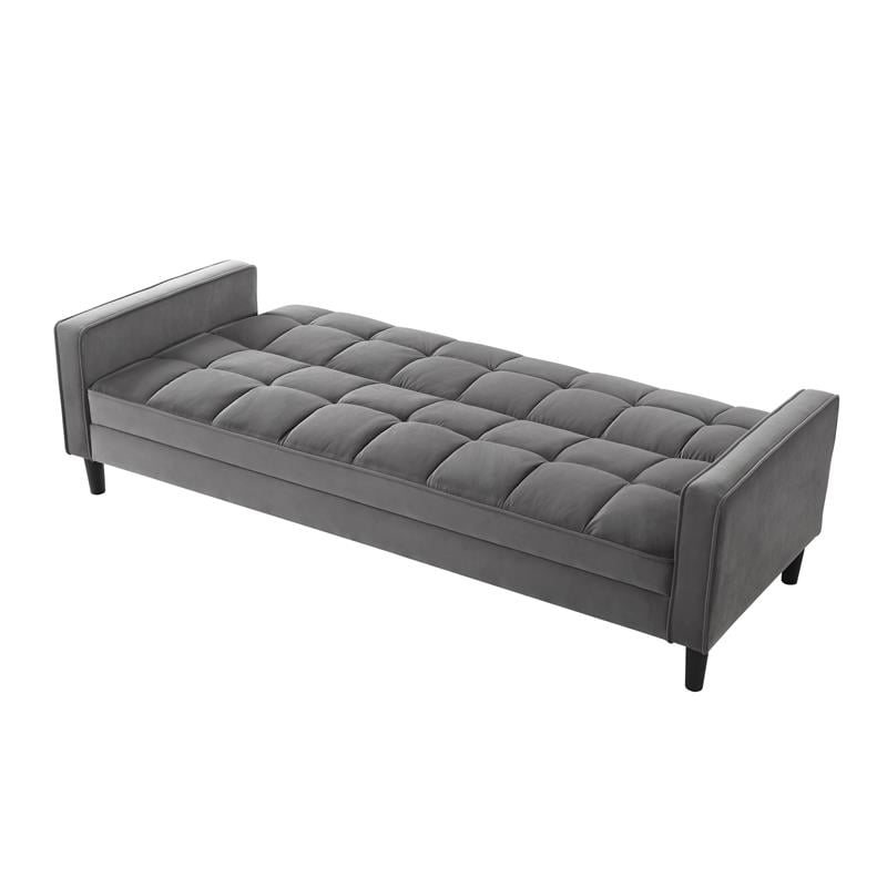 Pemberly Row Modern Velvet Fabric Convertible Sleeper Sofa in Gray