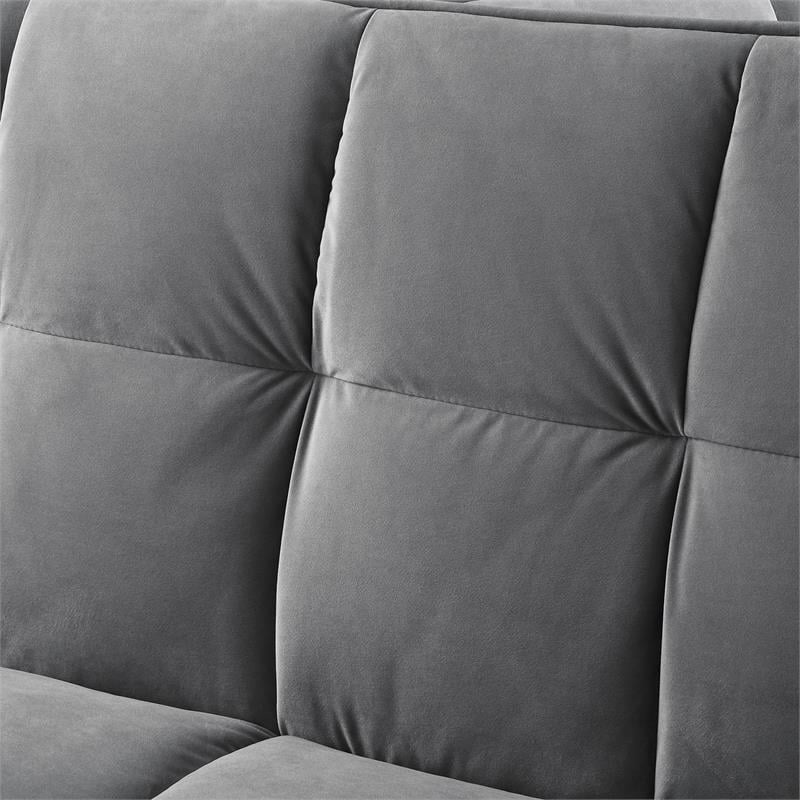 Pemberly Row Modern Velvet Fabric Convertible Sleeper Sofa in Gray