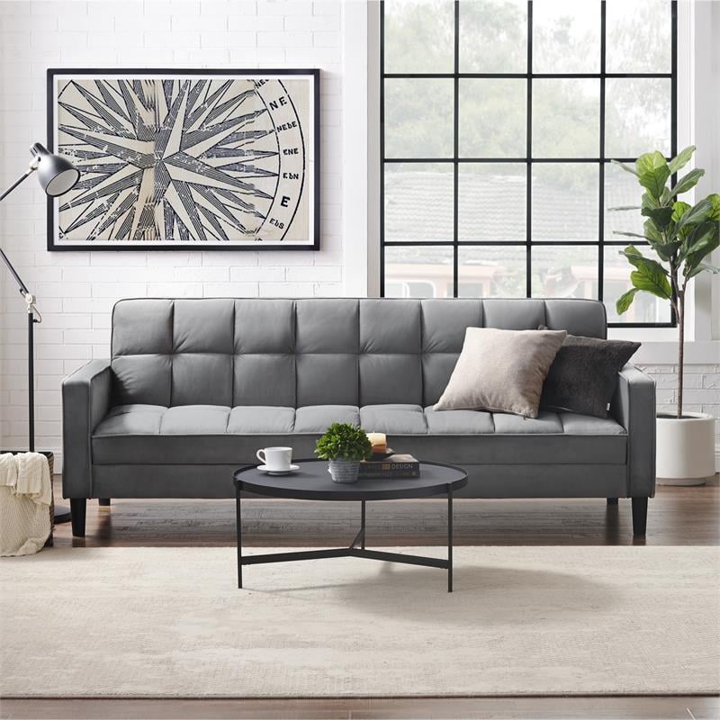 Pemberly Row Modern Velvet Fabric Convertible Sleeper Sofa in Gray