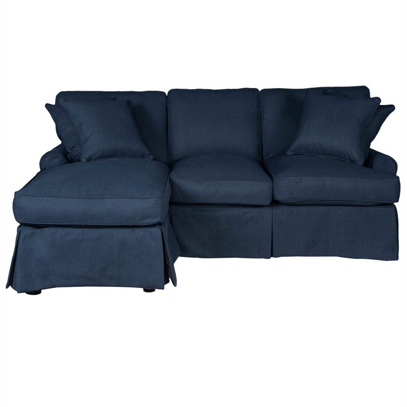 Pemberly Row Fabric Slipcovered Reversible Chaise Sleeper Sofa in Navy