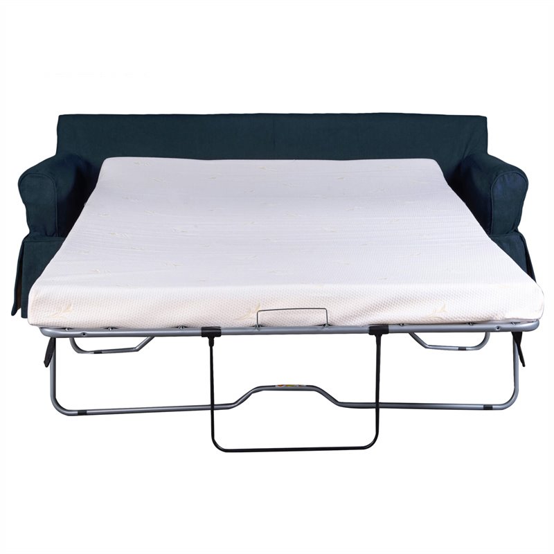 Pemberly Row Fabric Slipcovered Reversible Chaise Sleeper Sofa in Navy