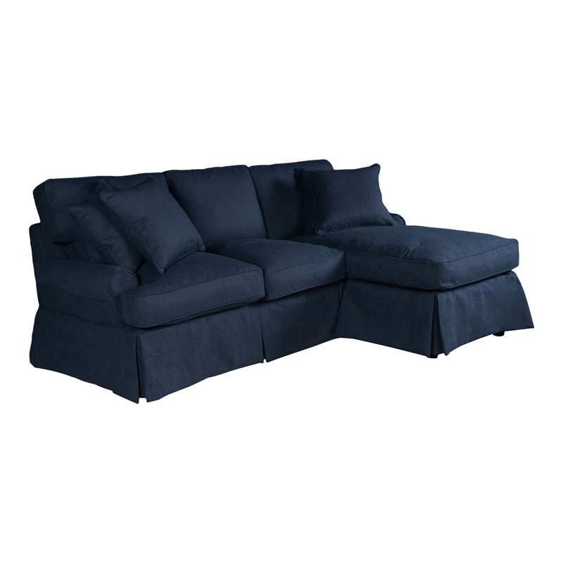 Pemberly Row Fabric Slipcovered Reversible Chaise Sleeper Sofa in Navy