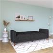 Pemberly Row Tufted Futon and Upholstered Sofa Sleeper Bed in Black Velvet