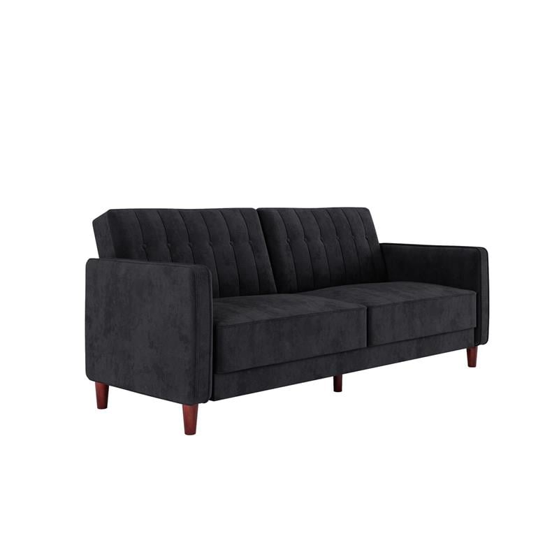 Pemberly Row Tufted Futon and Upholstered Sofa Sleeper Bed in Black Velvet