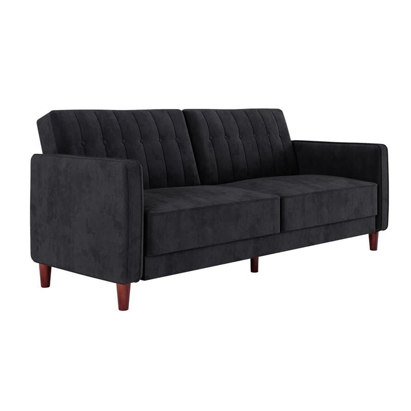 Pemberly Row Tufted Futon and Upholstered Sofa Sleeper Bed in Black Velvet