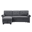 Pemberly Row Reversible Fabric Sleeper Sofa with Storage Chaise in Dark Gray