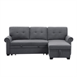 Pemberly Row Reversible Fabric Sleeper Sofa with Storage Chaise in Dark Gray