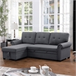 Pemberly Row Reversible Fabric Sleeper Sofa with Storage Chaise in Dark Gray