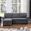 Pemberly Row Reversible Fabric Sleeper Sofa with Storage Chaise in Dark Gray