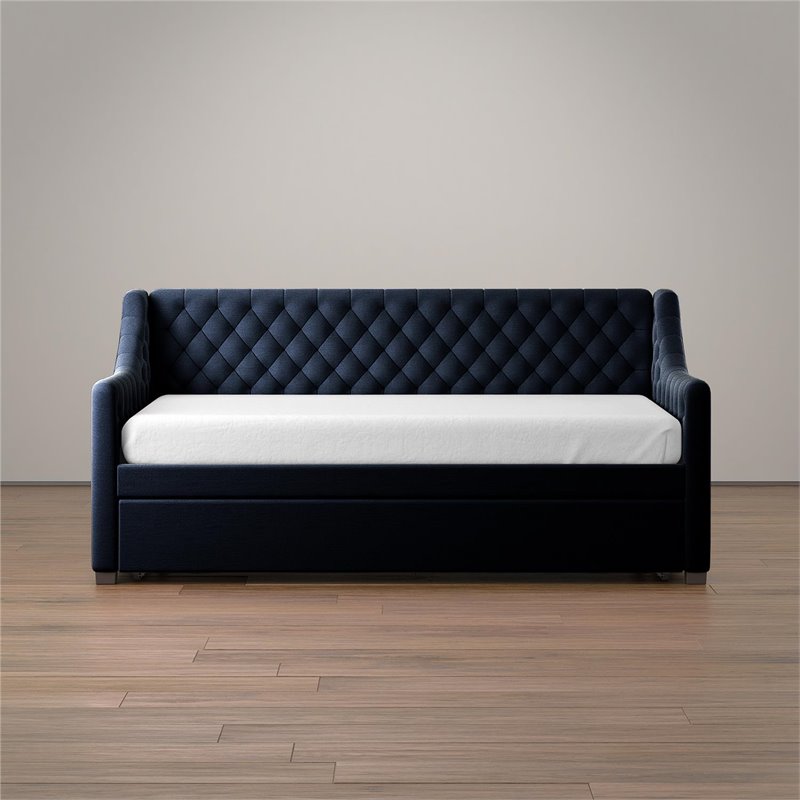 Pemberly Row Modern Twin Daybed and Trundle in Blue Velvet