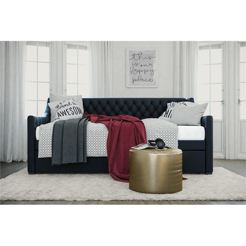 Pemberly Row Modern Twin Daybed and Trundle in Blue Velvet