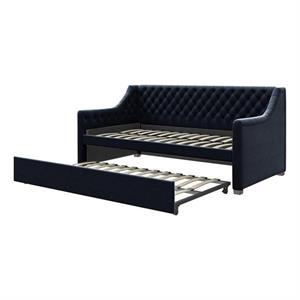 Pemberly Row Modern Twin Daybed and Trundle in Blue Velvet