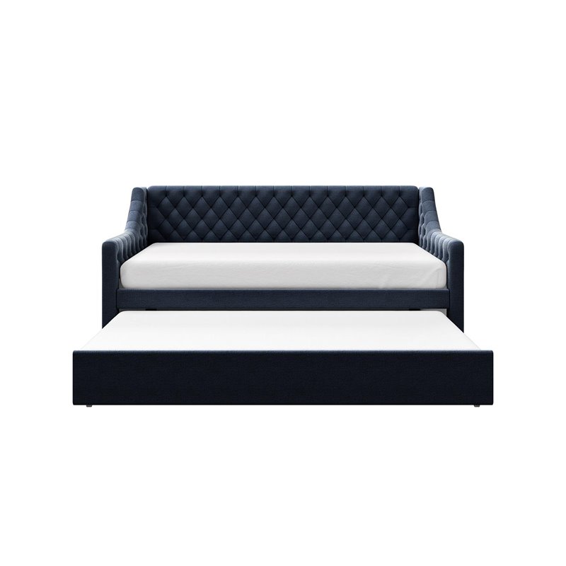 Pemberly Row Modern Twin Daybed and Trundle in Blue Velvet