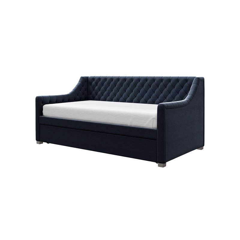 Pemberly Row Modern Twin Daybed and Trundle in Blue Velvet
