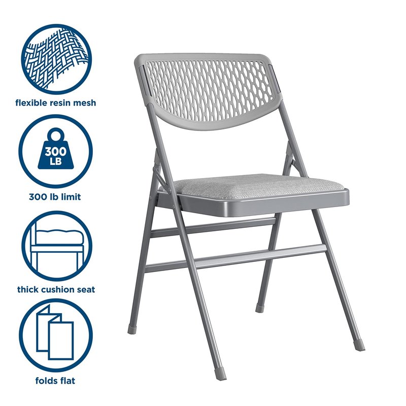 Pemberly Row Modern Ultra Comfort Folding Chair in Gray (4-pack)
