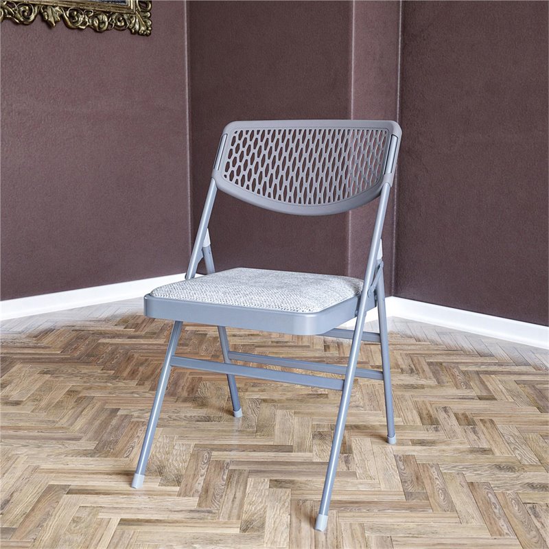 Pemberly Row Modern Ultra Comfort Folding Chair in Gray (4-pack)