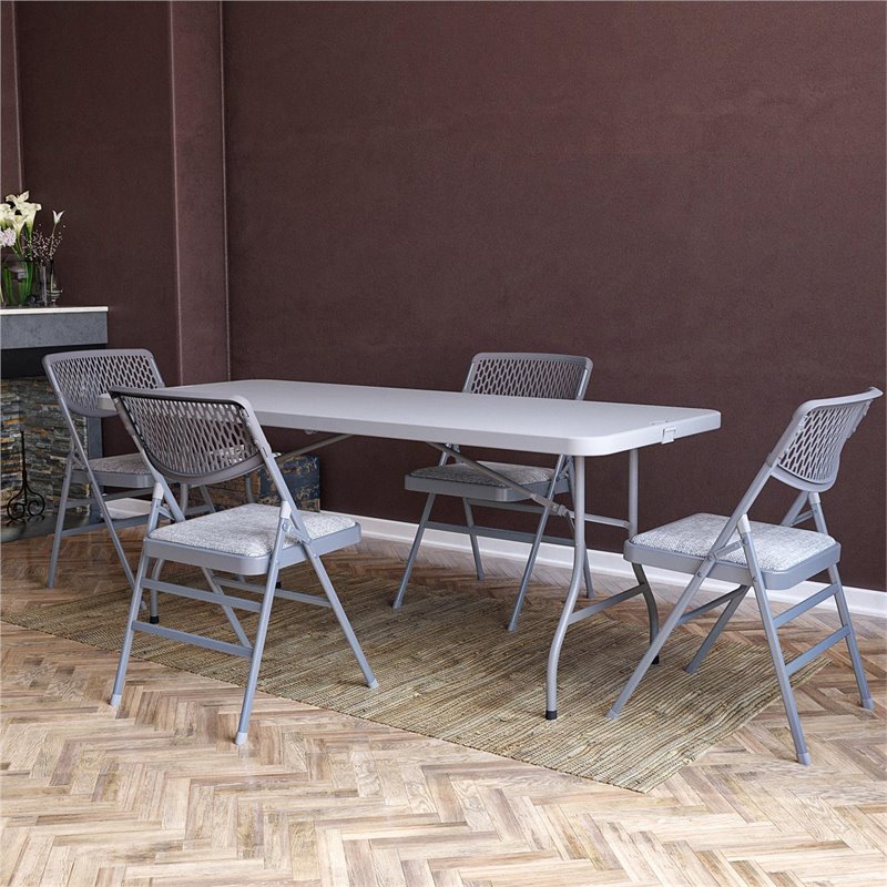 Pemberly Row Modern Ultra Comfort Folding Chair in Gray (4-pack)