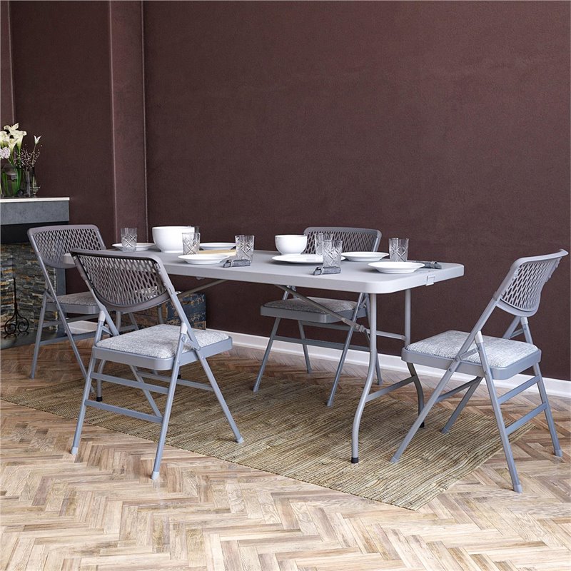 Pemberly Row Modern Ultra Comfort Folding Chair in Gray (4-pack)