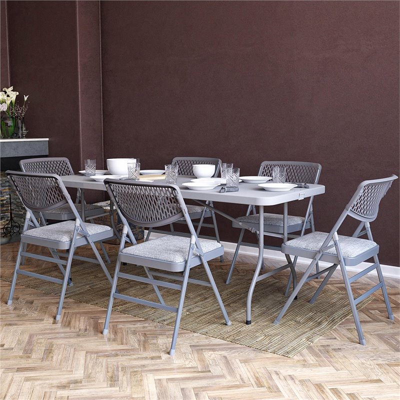 Pemberly Row Modern Ultra Comfort Folding Chair in Gray (4-pack)