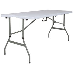 Pemberly Row 60&quot x 27&quot Plastic Bi-Fold Table in Granite White