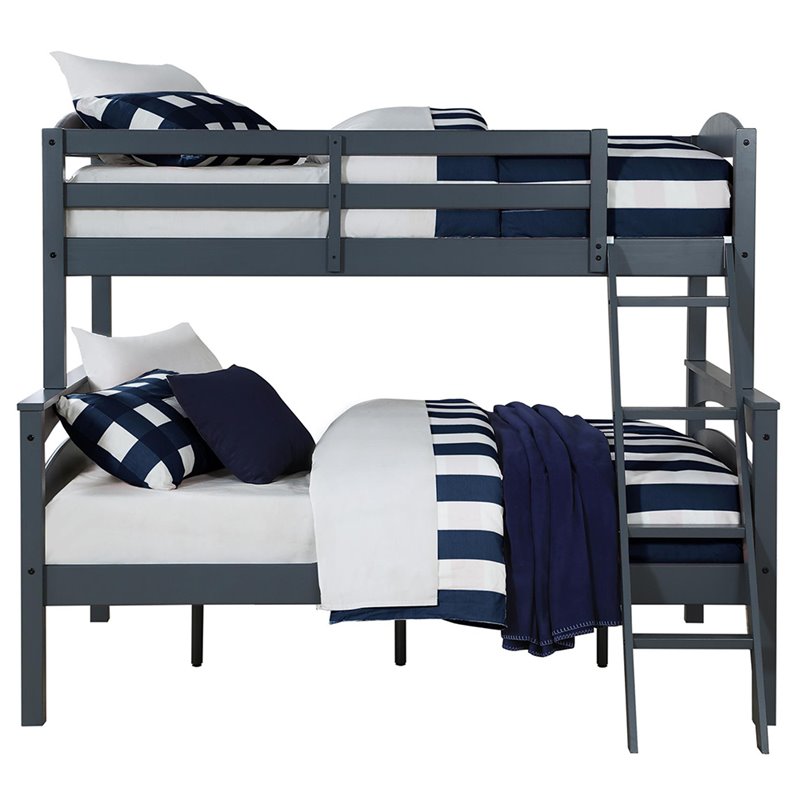Pemberly Row Living Traditional Wood Twin Over Full Bunk Bed in Gray
