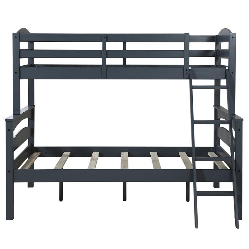 Pemberly Row Living Traditional Wood Twin Over Full Bunk Bed in Gray