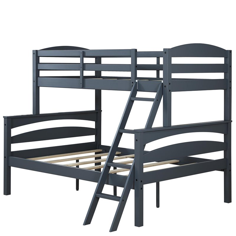 Pemberly Row Living Traditional Wood Twin Over Full Bunk Bed in Gray