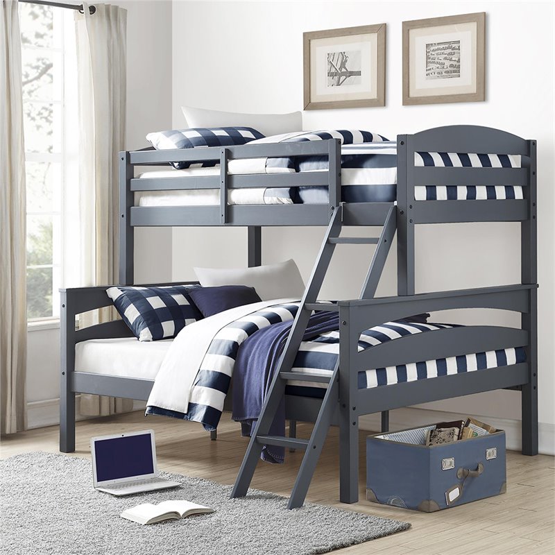 Pemberly Row Living Traditional Wood Twin Over Full Bunk Bed in Gray