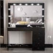 Pemberly Row 7-Drawer Modern Wood Built-In Lights Makeup Desk in Black
