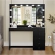 Pemberly Row 7-Drawer Modern Wood Built-In Lights Makeup Desk in Black