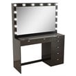 Pemberly Row 7-Drawer Modern Wood Built-In Lights Makeup Desk in Black