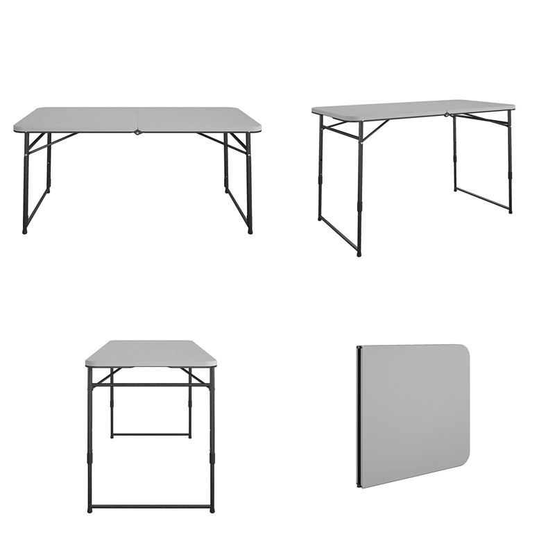 Pemberly Row 4 ft. Fold-in-Half Portable Utility Table Indoor/Outdoor in Gray