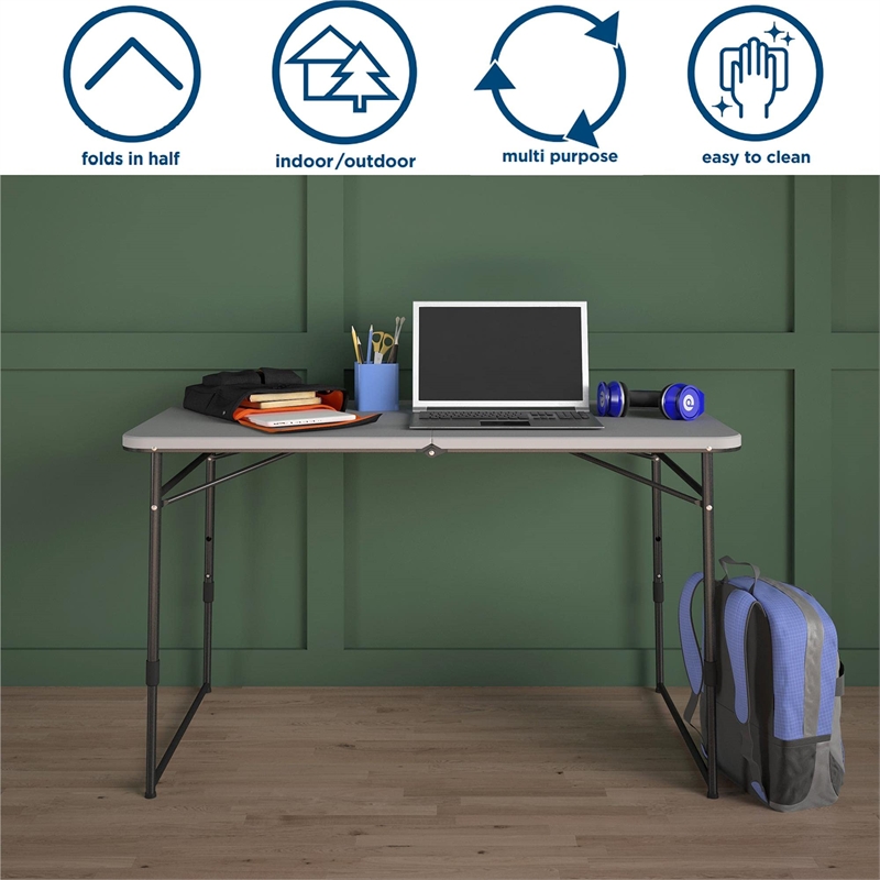 Pemberly Row 4 ft. Fold-in-Half Portable Utility Table Indoor/Outdoor in Gray